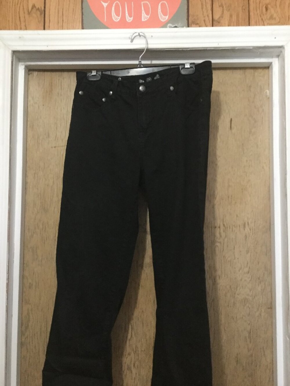 Tru Luxe Jeans size 12 black stretch denim has bling on pockets cropped
